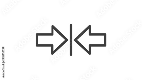 Vector illustration of a minimalist collapse line icon featuring two arrows pointing inward toward a central vertical line, ideal for user interface design, web navigation, and digital apps.