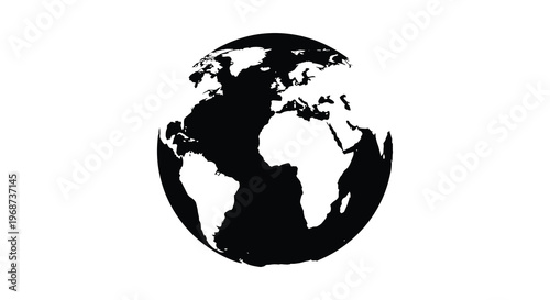 A stark black silhouette of planet earth showcases continents and oceans against a white background silhouette high quality professional detailed modern