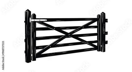 A stark black gate illustration presents a classic rural scene emphasizing form and negative space a bold silhouette high quality