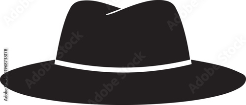 Minimalist Black Fedora Hat Icon - Flat Design Illustration Vector