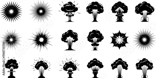 Картината върху платно collection of black explosion and detonation symbols and icons in various styles