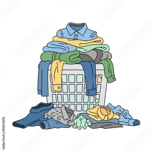 Overflowing Laundry Basket Full of Clothes, Household Chore Concept