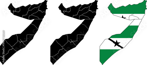 Somalia country outline and flag maps with regions  geographic illustration