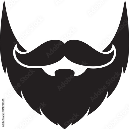 Black and White Minimalist Beard Icon - Bold Mustache and Beard Design Vector