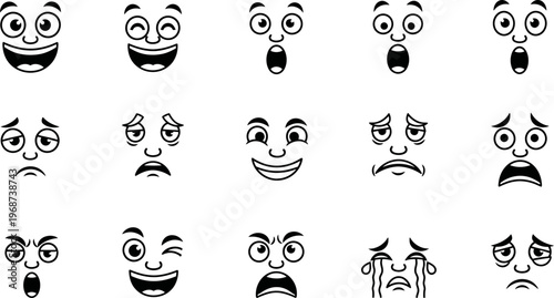 collection of cartoon faces with various emotions on white background