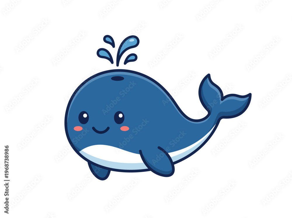 Obraz premium Happy cartoon whale with water spout kawaii style