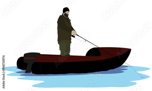 Man fishing from a boat. Vector illustration	
