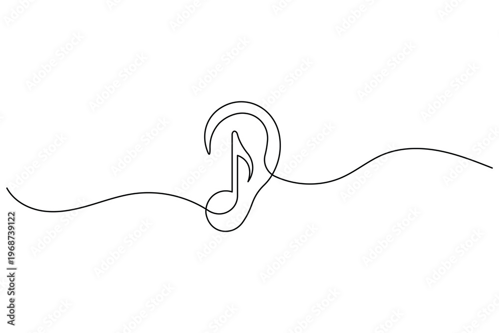 Obraz premium Ear music note continuous one line art minimal outline icon