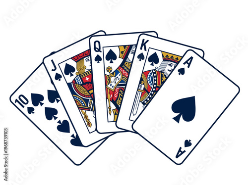 Royal Flush Spade Playing Cards Set Illustration
