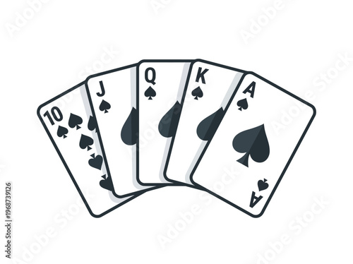 Minimalist Spade Playing Cards Royal Flush Vector Design