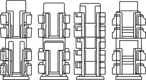 Geometric line art showcasing abstract shapes and architectural elements Vector