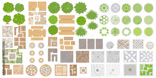 Assorted top down views of trees foliage and garden elements