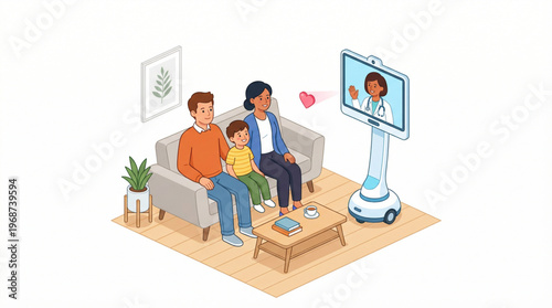 Flat isometric family interacting with a doctor via a telepresence robot