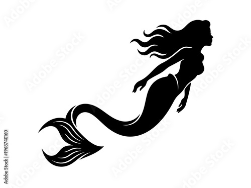 Swimming Mermaid Silhouette with Flowing Hair