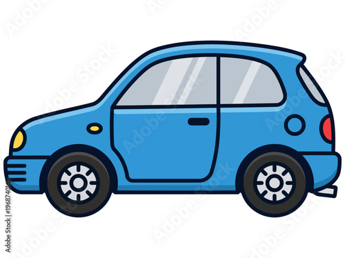 Blue Compact Hatchback City Car Vector Illustration