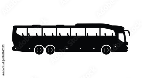 A stark black silhouette of a modern passenger coach bus showcasing its sleek design and window arrangement silhouette high quality professional