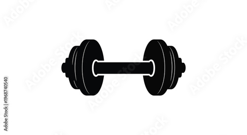 A stark black silhouette of a dumbbell representing fitness strength and exercise equipment clearly defined silhouette high quality professional detailed modern