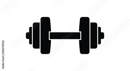 A stark black silhouette of a barbell featuring circular weights and a central grip exemplifies fitness equipment silhouette high quality professional