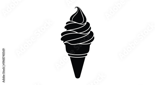 A striking black silhouette of a soft serve ice cream cone showcasing a classic dessert in minimalist form silhouette high quality professional