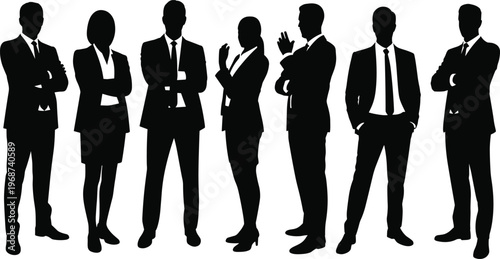 WebBusiness team silhouettes in suits, corporate professionals, teamwork concept illustration, flavector