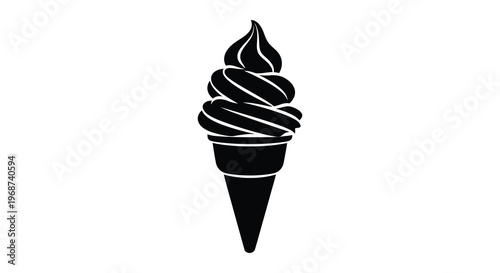 A striking black silhouette of a swirled soft serve ice cream cone a delicious summer treat silhouette high quality professional detailed