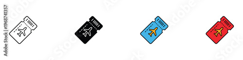 Airline flight ticket boarding pass with airplane icon set. Travel tourism, aviation transport, and vacation booking symbols. Vector Illustration.