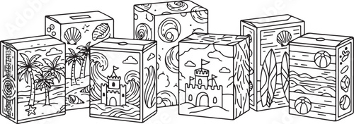 Intricate pen and ink illustration of a medieval village scene Vector