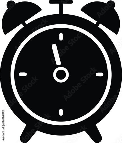 alarm clock silhouette vector art illustration, black and white design