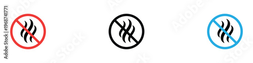 No odor and prohibited scent sign icon set. Fragrance free and air quality control warning symbols. Vector Illustration.