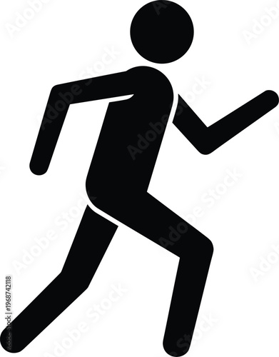 Black stick figure man running fast silhouette icon representing athletics fitness cardio workout marathon training success and active healthy lifestyle isolated on white background