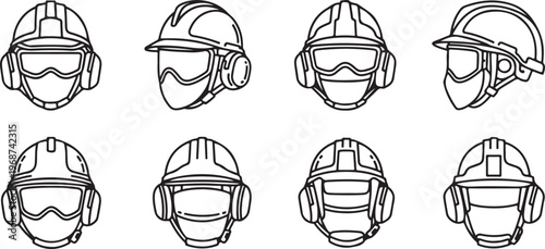 Line drawings of various human skulls in different angles Vector