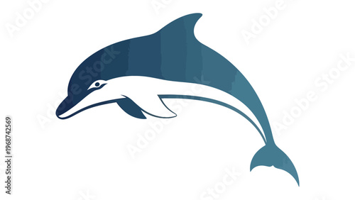 Illustration of a leaping blue and white dolphin