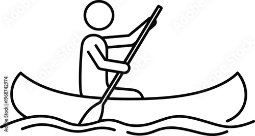Minimalist Line Art Illustration of a Person Rowing a Canoe on Water Representing Outdoor Adventure Sports Recreation Summer Vacation Travel and Active Lifestyle Concepts