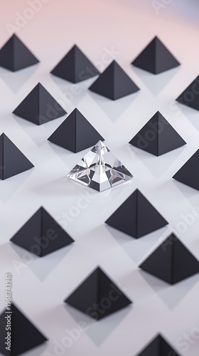 AI Generative Abstract Pyramid Patterns with Metallic Highlight and Monochrome Palette