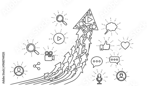 Viral content social media trend outline vector illustration