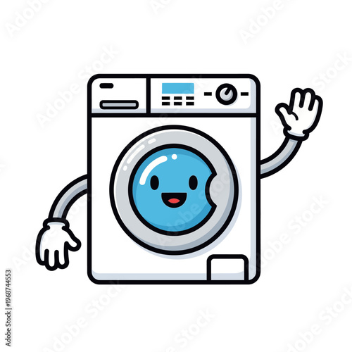 Happy Cartoon Washing Machine Waving Hello