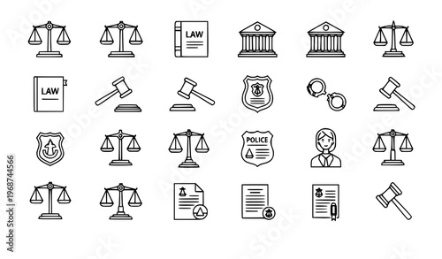 Minimal law and justice icons set modern legal symbols scales gavel vector eps10