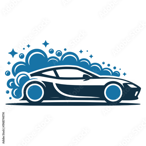 Sleek sports car speeding with dynamic water and sparkle effects