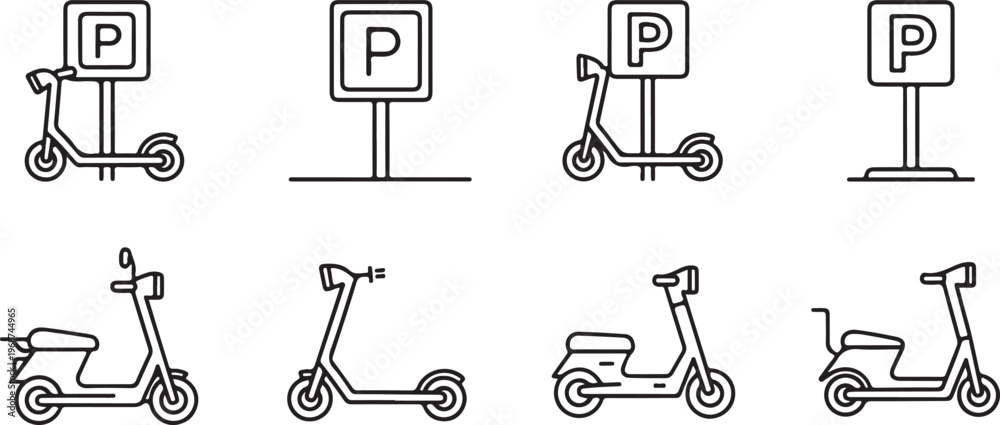 Fototapeta premium Various sketches of a person pushing a cart or holding a pouch Vector