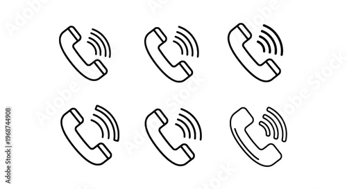 Telephone handset icons set with signal waves featuring phone, communication, call with ringing and connectivity elements for symbols, graphics