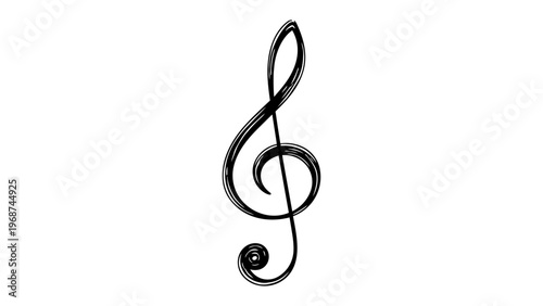 Elegant minimalist black line vector icon of a hand-drawn treble clef on a white background, a creative musical notation symbol illustration for artistic designs, scalable G-clef sketch for music.