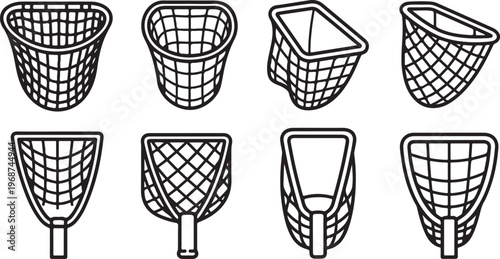 Various styles of wireframe baskets in different shapes and designs Vector