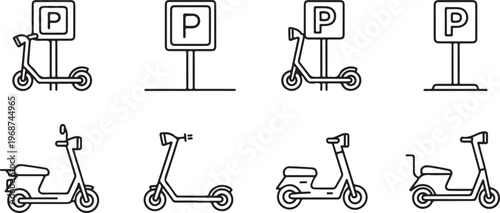 Various sketches of a person pushing a cart or holding a pouch Vector