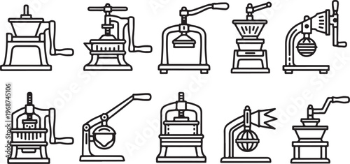 Various types of robotic arms and mechanical manipulators illustrated Vector