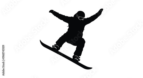 A dynamic depiction of a snowboarder in mid air arms outstretched showcasing movement and skill silhouette high quality professional detailed modern