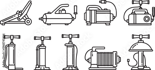 Various modes of transportation and light fixtures from different eras Vector