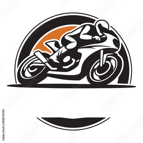 Dynamic illustration of a motorcyclist leaning into a high-speed turn on a racetrack