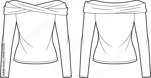 Two white paper bag templates with folded tops and side gussets blank