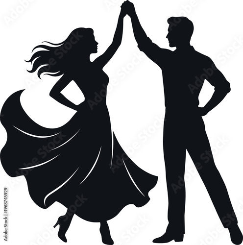Silhouette of a man and woman dancing together in a vector graphic illustration