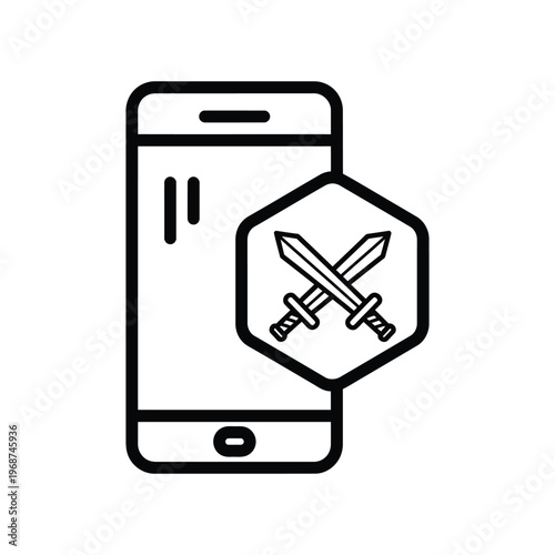 Minimalist black line icon of a professional police baton or tonfa nightstick for law enforcement and security services branding.